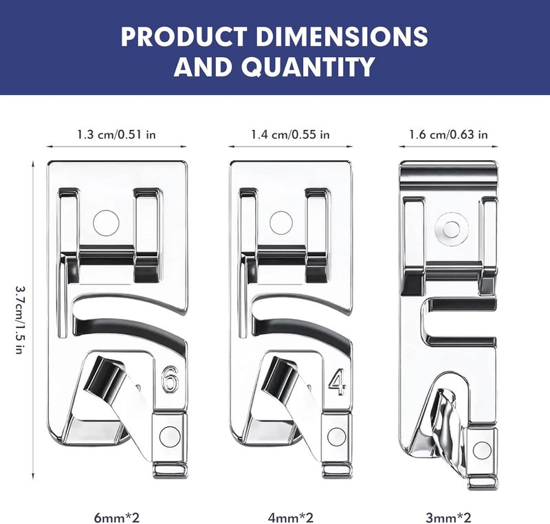 LBCSO 3 Size Rolled Hem Presser Foot Set (3mm,4mm,6mm) - Universal Low Shank Snap-On for Singer, Brother, Janome, Babylock - Sewing Machine Supplies Rolled Hemmer Foot,Multifunctional Household Accessories - Image 2